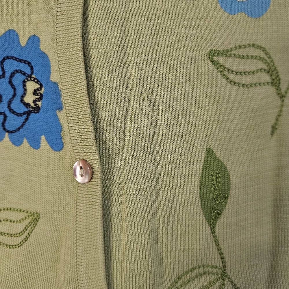 NWOT David Brooks green blue embroider floral silk cardigan sweater Women XLarge - Picture 7 of 9